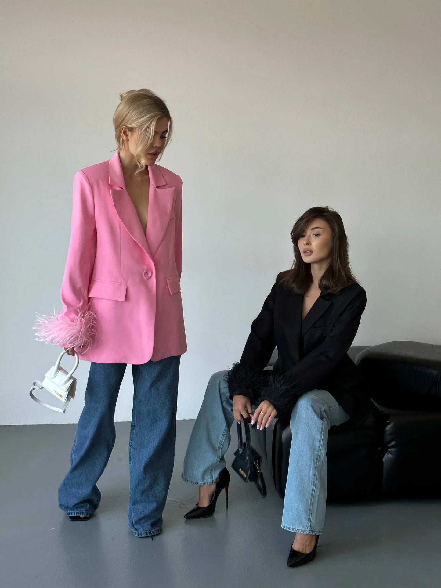 Pink Blazer With Feathers Whitedi