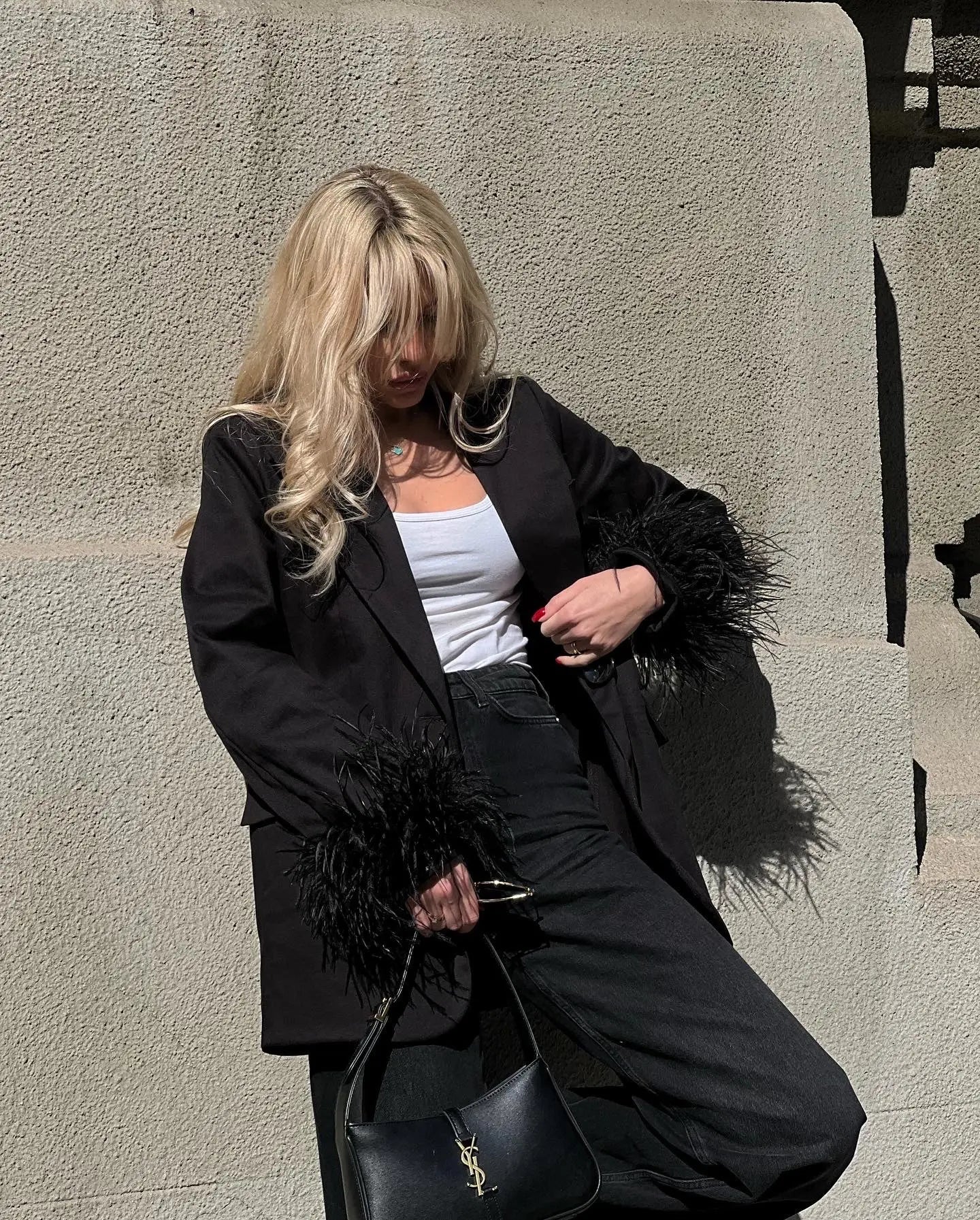 Green Blazer With Feathers Whitedi