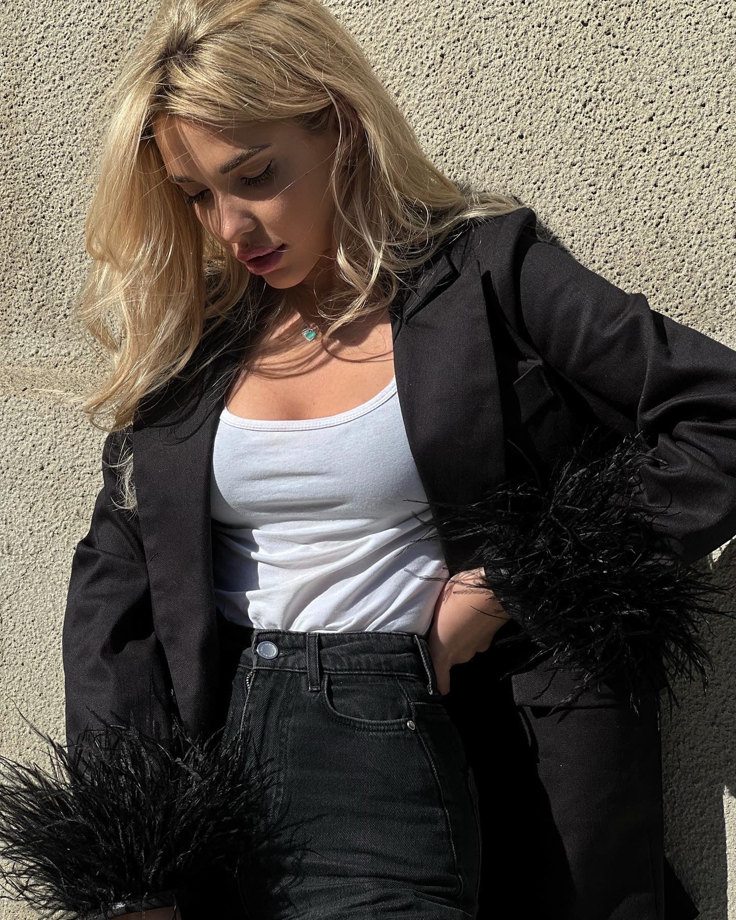 Black Blazer With Feathers