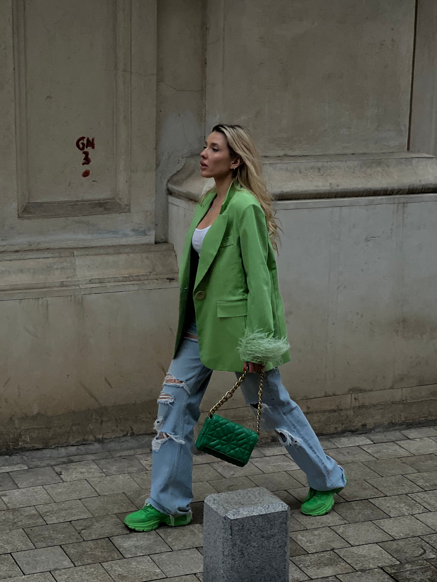 Green Blazer With Feathers