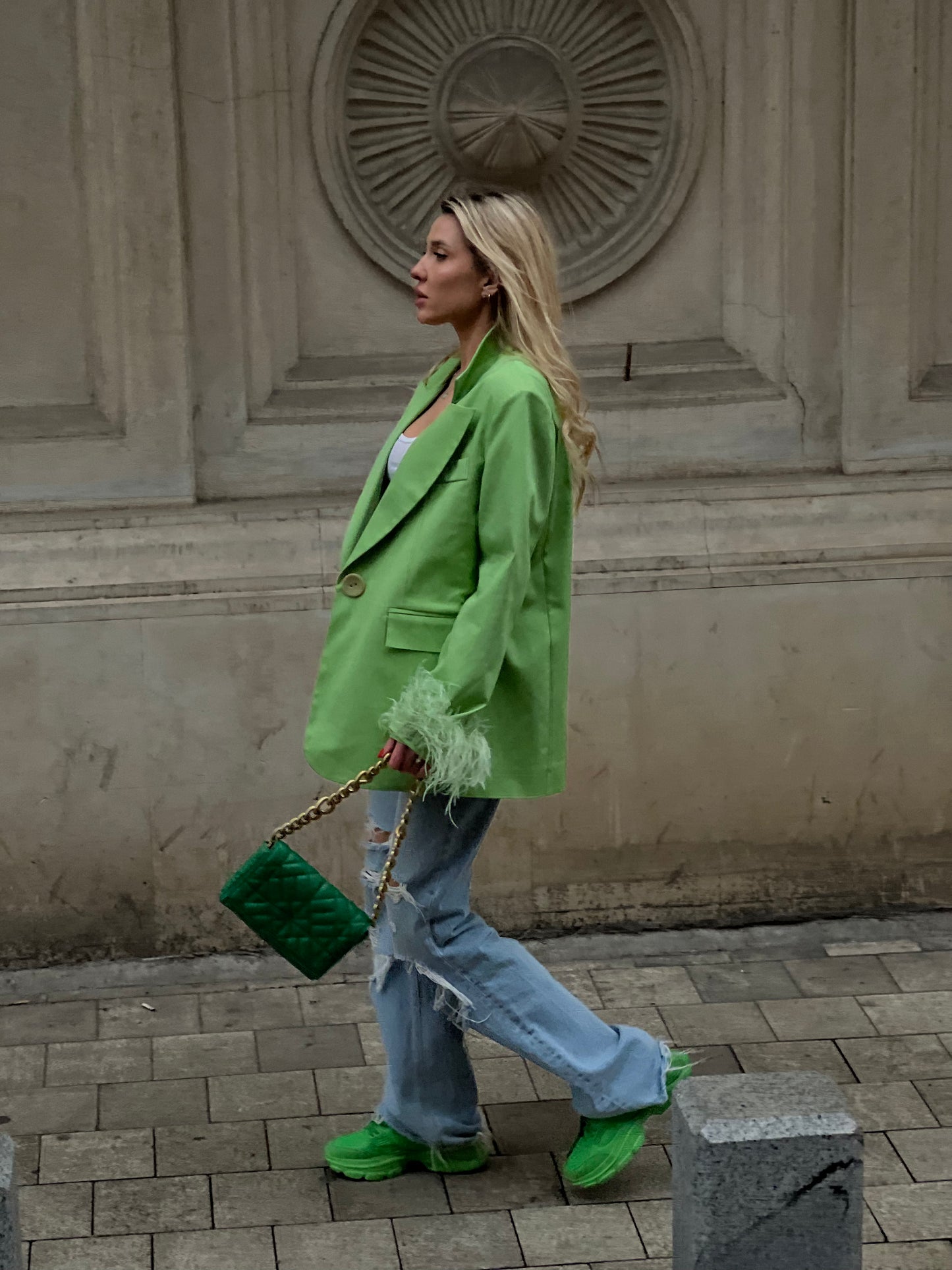 Green Blazer With Feathers