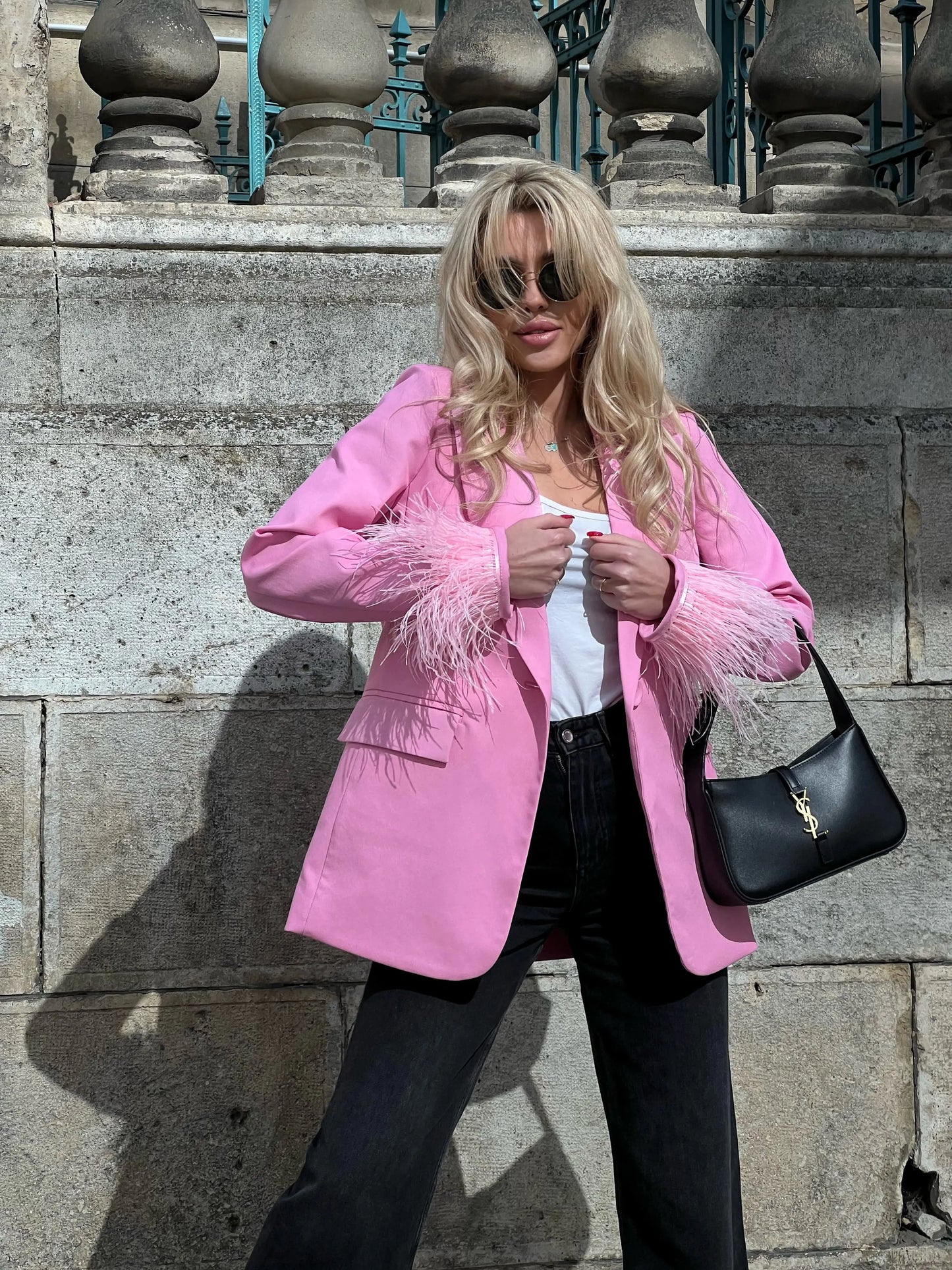 Pink Blazer With Feathers Whitedi