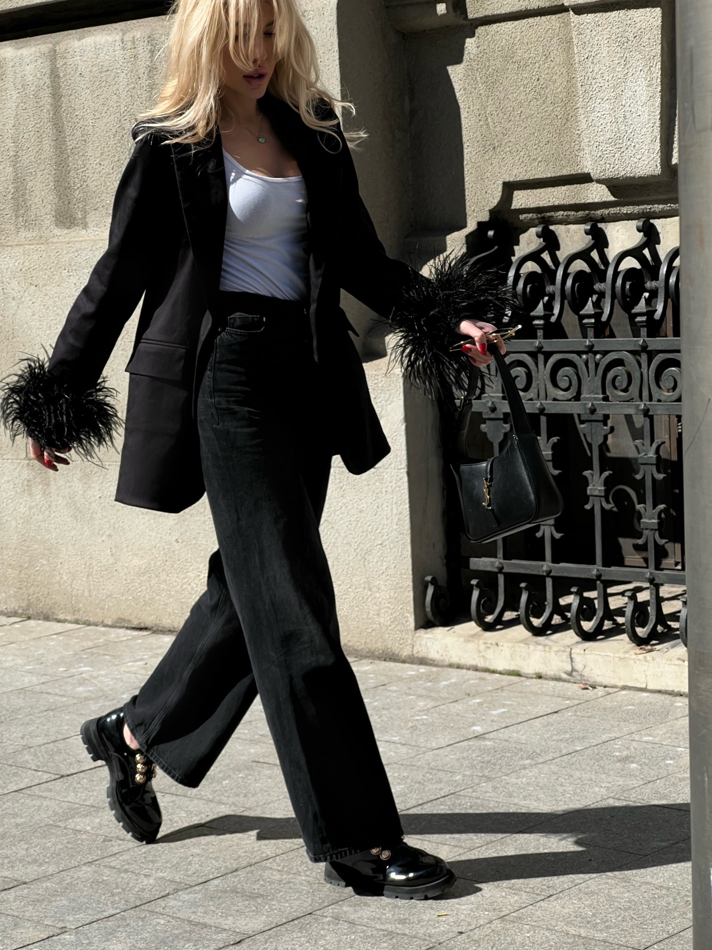 Black Blazer With Feathers