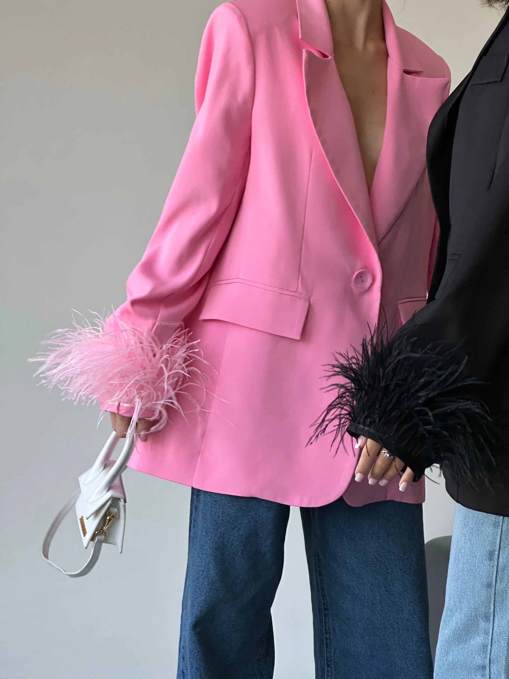 Black Blazer With Feathers Whitedi