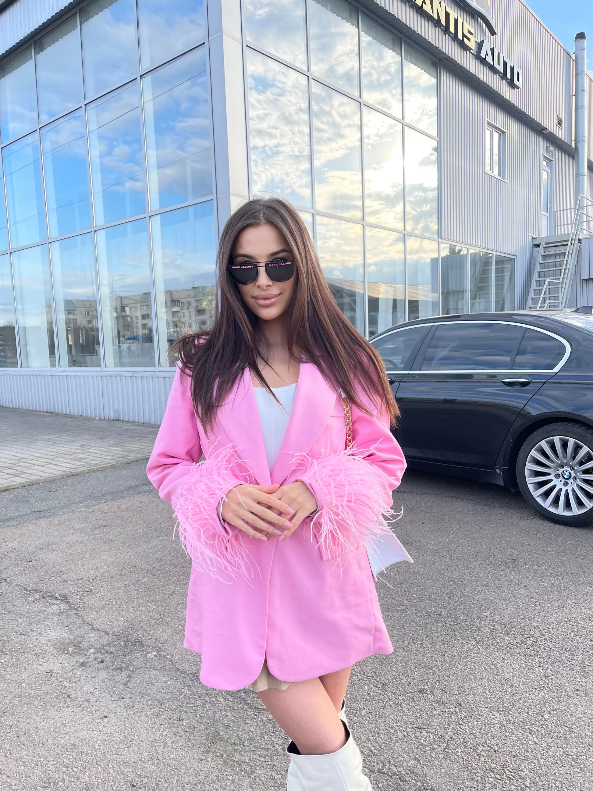 Pink Blazer With Feathers Whitedi
