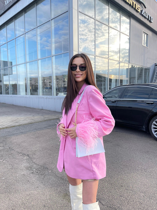 Pink Blazer With Feathers Whitedi