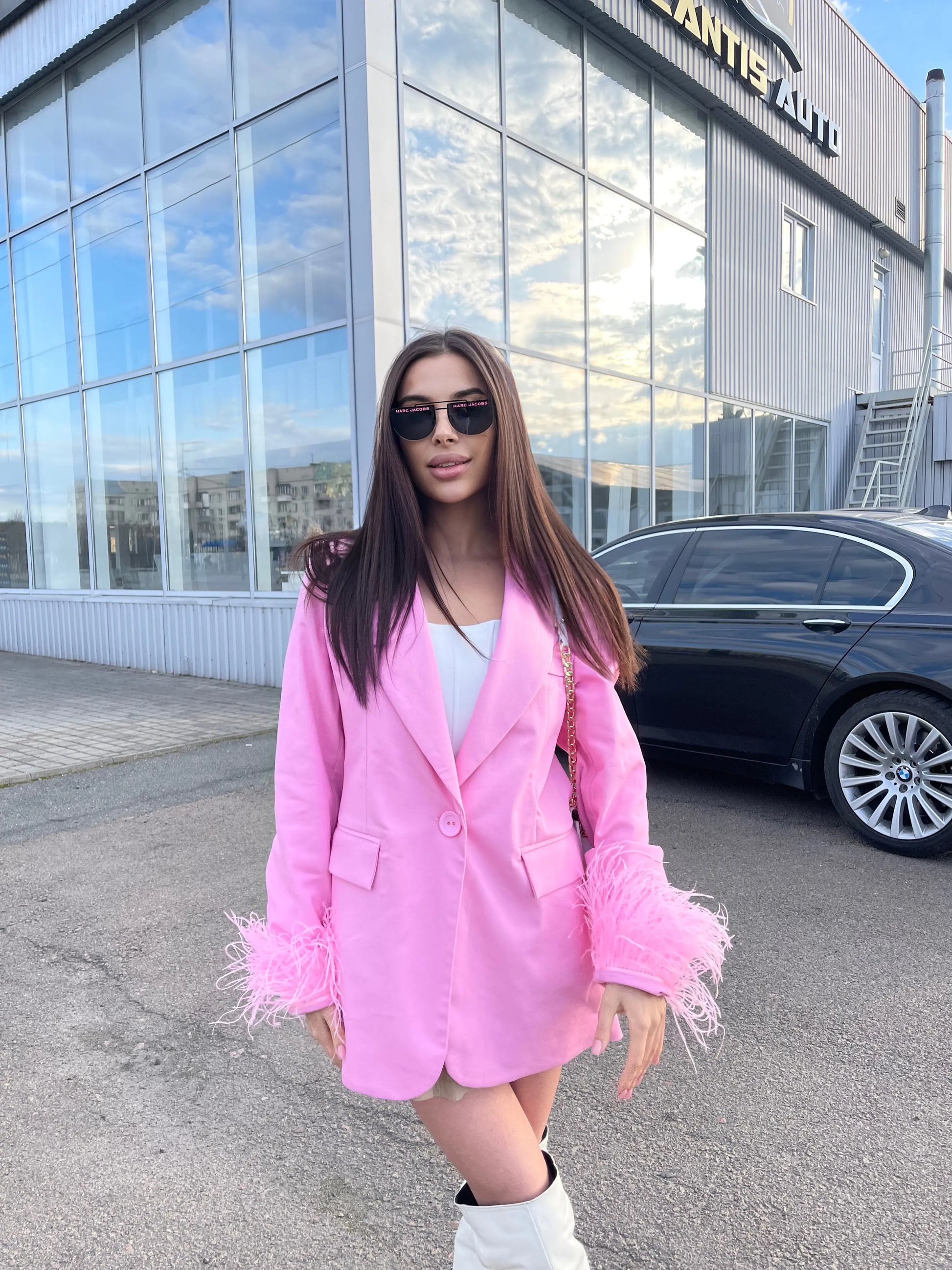 Pink Blazer With Feathers Whitedi