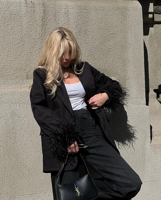 Black Blazer With Feathers