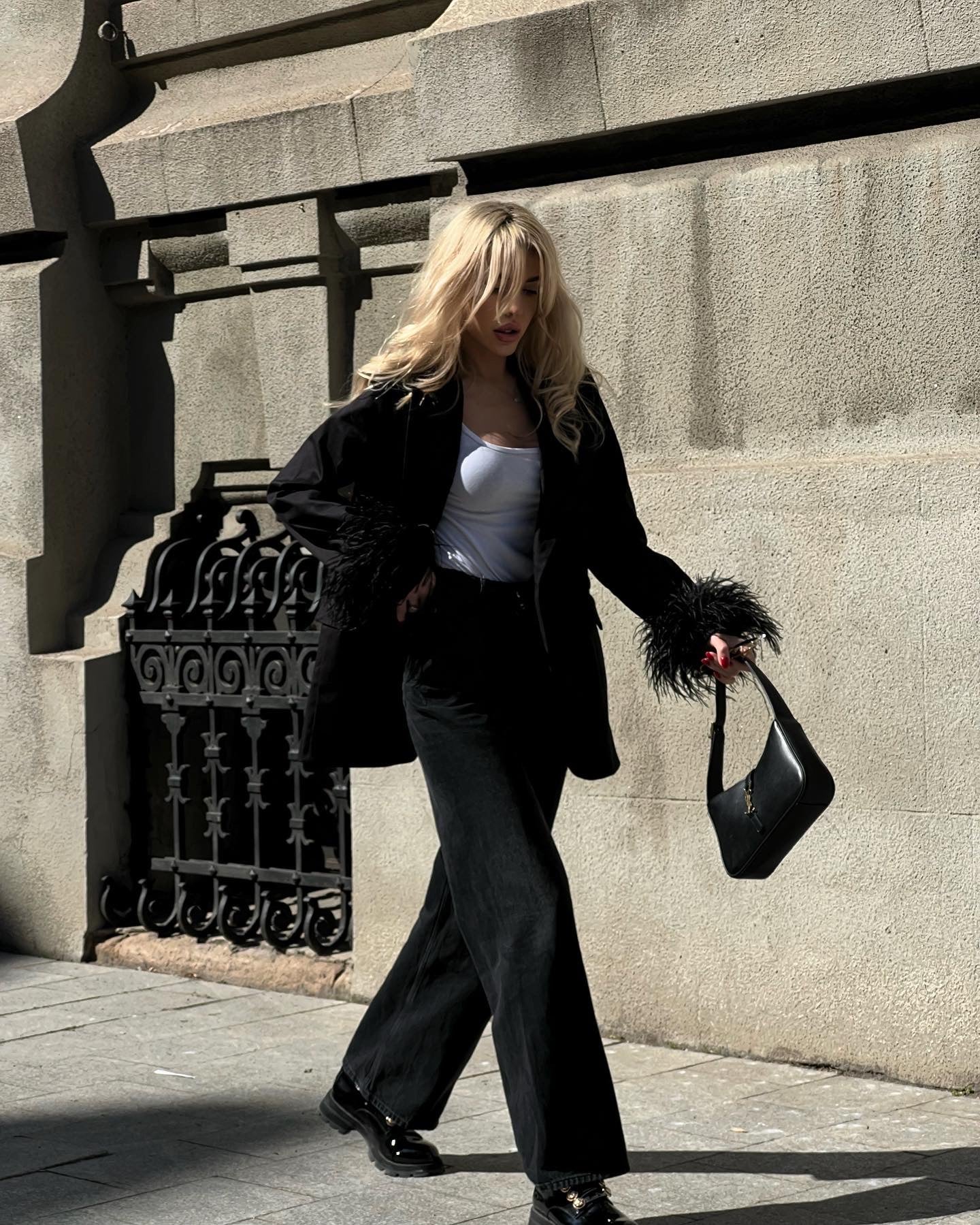Black Blazer With Feathers