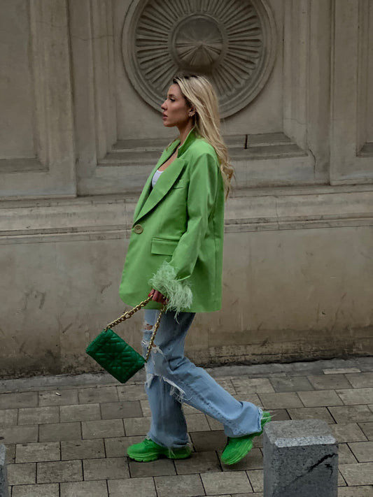 Green Blazer With Feathers