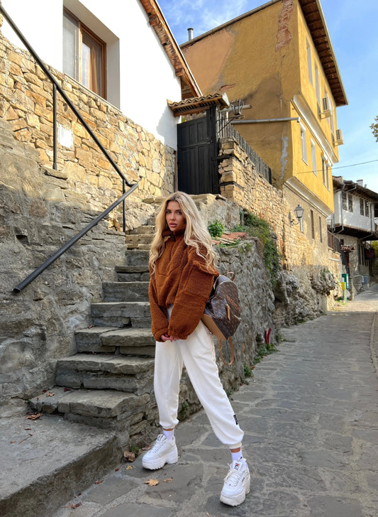 Brown Teddy Sweatshirt Whitedi