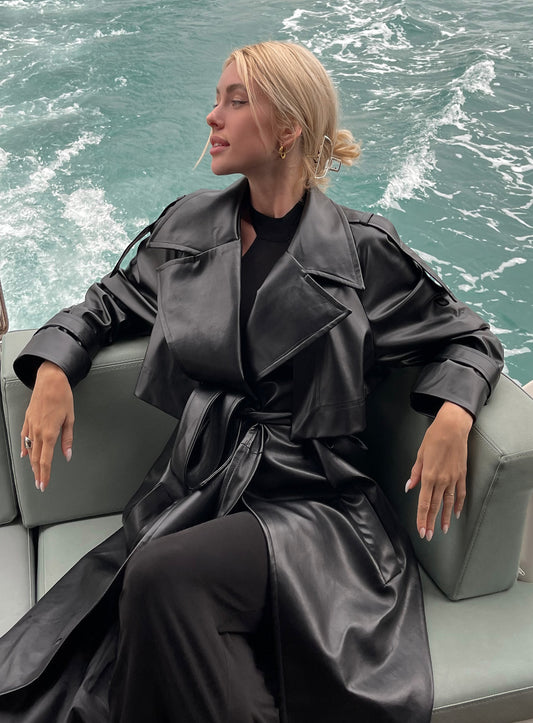 Faux Leather Trench Coat